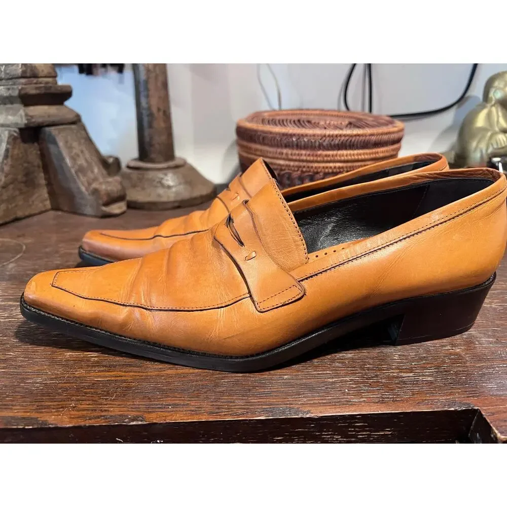 Vintage Bama Leather Penny Loafers Made in Germany Tan Square Toe Size 8.5